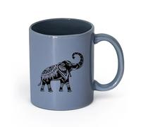 Ceramics Novelty Gift Mug Elephant Indian Raised Trunk Symbol of Wealth Home （11oz/320ml） for Coffee Oatmeal Tea Easy to Clean Blue-Gray
