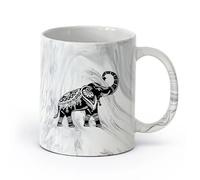 Ceramics Novelty Gift Mug Elephant Indian Raised Trunk Symbol of Wealth Home （11oz/320ml） for Coffee Oatmeal Tea Easy to Clean Marble Black
