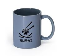Ceramics Novelty Gift Mug Fish Logo Icon Symbol Sushi Rolls Japanese Cuisine （11oz/320ml） for Milk Tea Cola Water Blue-Gray