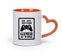 Ceramics Novelty Gift Mug Gamer Rule Warning Do Not Disturb Gamer at Work Joystick （11oz/320ml） Nice Xmas Gift Orange