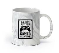 Ceramics Novelty Gift Mug Gamer Rule Warning Do Not Disturb Gamer at Work Joystick （11oz/320ml） Nice Xmas Gift Marble Black
