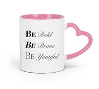 Ceramics Novelty Gift Mug Motivation Inspiration Words Brave Bold Beautiful （11oz/320ml） for Tea, Hot Chocolate Pink