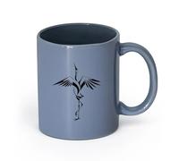 Ceramics Novelty Tea or Coffee Cup Heron Japanese Asian Bird Wings （11oz/320ml） Perfect for Kitchens, Restaurants & Cafes, Great Gift Idea Blue-Gray