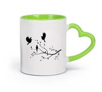 Ceramics Porcelain Coffee Mugs Birds on Branch Animal Blooming Tree （11oz/320ml） for Coffee, Soup, Tea, Milk, Latte, hot Cocoa, Ladies, Men Green