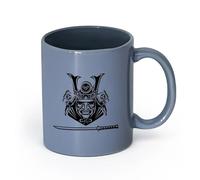 Ceramics Porcelain Cup Japanese Warrior Dangerous Samurai Head Sword （11oz/320ml） Perfect for Kitchens, Restaurants & Cafes, Great Gift Idea Blue-Gray