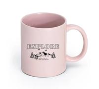 Ceramics Porcelain Cups Explore Camping Phrase Every Day Adventure （11oz/320ml） for Coffee, Soup, Tea, Milk, Latte, hot Cocoa, Ladies, Men Pink