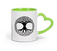Ceramics Porcelain Latte Tea Cup Celtic Tree Ireland Ornament Irish （11oz/320ml） Perfect for Kitchens, Restaurants & Cafes, Great Gift Idea Green