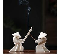 Ceramics Samurai, 2Pcs Minimalist Ceramic with Sword Samurai Censer, Meditation Zen Statue Figurine Incense Holder for Sticks Swordsman Collectible Table Home Shelf Decor (White 1)