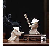 Ceramics Samurai, 2Pcs Minimalist Ceramic with Sword Samurai Censer, Meditation Zen Statue Figurine Incense Holder for Sticks Swordsman Collectible Table Home Shelf Decor (White 2)