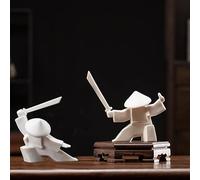Ceramics Samurai, 2Pcs Minimalist Ceramic with Sword Samurai Censer, Meditation Zen Statue Figurine Incense Holder for Sticks Swordsman Collectible Table Home Shelf Decor (White 3)