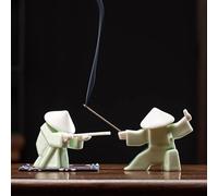 Ceramics Samurai, 2Pcs Minimalist Ceramic with Sword Samurai Censer, Meditation Zen Statue Figurine Incense Holder for Sticks Swordsman Collectible Table Home Shelf Decor (White 4)