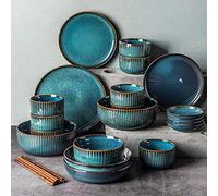 Ceramics Starry Sky Series Dinnerware Sets Stoneware Ceramic Dishes Porcelain Plates and Bowls Sets for 6 8 10 Luxury Bone China Dishware Sets- Dinner Sets,Blue,Blue-36Pcs