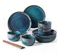 Ceramics Starry Sky Series Dinnerware Sets Stoneware Ceramic Dishes Porcelain Plates and Bowls Sets for 6 8 10 Luxury Bone China Dishware Sets- Dinner Sets,Blue,Blue-12Pcs