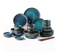 Ceramics Starry Sky Series Dinnerware Sets Stoneware Ceramic Dishes Porcelain Plates and Bowls Sets for 6 8 10 Luxury Bone China Dishware Sets- Dinner Sets,Blue,Blue-28Pcs