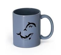 Ceramics Stoneware Coffee Mugs with Handle Dolphins Ocean Marine （11oz/320ml） for Coffee, Soup, Tea, Milk, Latte, hot Cocoa, Ladies, Men Blue-Gray