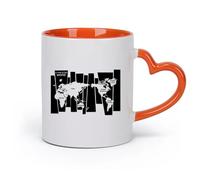 Ceramics Stoneware Cups for Coffee, Tea, World Map Postal Platform （11oz/320ml） Perfect for Kitchens, Restaurants & Cafes, Great Gift Idea Orange