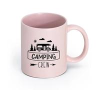 Ceramics Tea Cup Camping Crew Hobby Tourism Camp Team Natural Camper （11oz/320ml） Perfect for Kitchens, Restaurants & Cafes, Great Gift Idea Pink