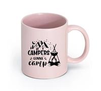 Ceramics Tea Cup Camping My Happy Place Motivational Campers Camp （11oz/320ml） Perfect for Kitchens, Restaurants & Cafes, Great Gift Idea Pink