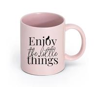 Ceramics Tea Cup Enjoy The Little Things Inspirational Quote （11oz/320ml） for Coffee, Soup, Tea, Milk, Latte, hot Cocoa, Ladies, Men Pink