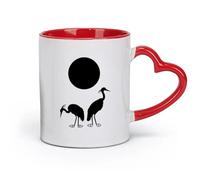 Ceramics Tea Cup Full Noon Asian Style Japanese Herons Birds （11oz/320ml） Perfect for Kitchens, Restaurants & Cafes, Great Gift Idea Red