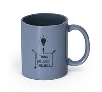 Ceramics Tea Cup Inspiring Phrase Think Outside The Box Idea （11oz/320ml） for Coffee, Soup, Tea, Milk, Latte, hot Cocoa, Ladies, Men Blue-Gray