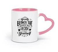 Ceramics Tea Cup Lettering Beauty Begins The Moment Quote Words （11oz/320ml） Perfect for Kitchens, Restaurants & Cafes, Great Gift Idea Pink