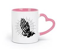 Ceramics Tea Cup Praying Skeleton Skull Hands Ornament Home （11oz/320ml） Perfect for Kitchens, Restaurants & Cafes, Great Gift Idea Pink