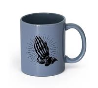 Ceramics Tea Cup Praying Skeleton Skull Hands Ornament Home （11oz/320ml） Perfect for Kitchens, Restaurants & Cafes, Great Gift Idea Blue-Gray