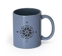Ceramics White Mugs Compass Geography Travel North South West East （11oz/320ml） for Coffee, Soup, Tea, Milk, Latte, hot Cocoa, Ladies, Men Blue-Gray
