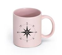Ceramics White Mugs Compass Navigation Nautical Sea Ocean Style （11oz/320ml） for Coffee, Soup, Tea, Milk, Latte, hot Cocoa, Ladies, Men Pink