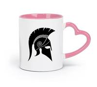 Ceramics White Mugs Greek Warrior Helmet Ancient Greece Museum （11oz/320ml） Perfect for Kitchens, Restaurants & Cafes, Great Gift Idea Pink