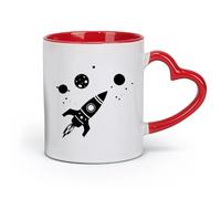 Ceramics White Mugs Mobile Kids Rocket Stars Moon Planets Game Space （11oz/320ml） Coffee, Tea, Latte, Milk, Cocoa, Juice and Other Hot Drinks Red