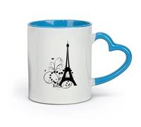 Ceramics White Mugs Tower Children Paris Heart Butterfly Romance （11oz/320ml） Perfect for Kitchens, Restaurants & Cafes, Great Gift Idea Blue
