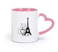Ceramics White Mugs Tower Children Paris Heart Butterfly Romance （11oz/320ml） Perfect for Kitchens, Restaurants & Cafes, Great Gift Idea Pink