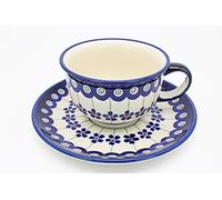 Ceramika Boleslawiec Handmade Polish Pottery Tea/Coffee Cup & Saucer Ginny Pattern