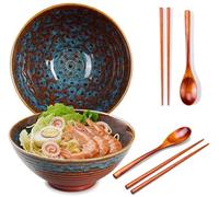 Ceraozmus 2X Ramen Bowl Ceramic - 1200ml - 20 cm - with Spoon and Chopsticks for Ramen Soup Pho Udon Asian Noodles, Large Noodle Bowls (Cat's Eye Glaze 2 Set)