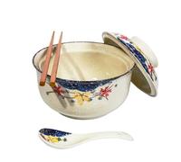 Ceraozmus Ceramic Ramen Bowl Set, 800ml with Lid, Spoon and Chopsticks, Japanese Vintage Large Soup Bowls Instant Noodle Bowl Asian Tableware (Farbe*1)
