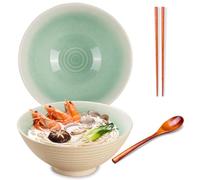Ceraozmus Ramen Bowl Ceramic - 1200ml - 20 cm - with Spoon and Chopsticks for Ramen Soup Pho Udon Asian Noodles, Large Noodle Bowls (White Glaze)