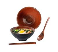Ceraozmus Ramen Bowl Ceramic - 1200ml - 20 cm - with Spoon and Chopsticks for Ramen Soup Pho Udon Asian Noodles, Large Noodle Bowls (Brown Glaze)