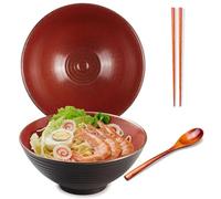 Ceraozmus Ramen Bowl Ceramic - 1200ml - 20 cm - with Spoon and Chopsticks for Ramen Soup Pho Udon Asian Noodles, Large Noodle Bowls (Brown Glaze)