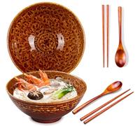 Ceraozmus Ramen Bowl Set Made of Ceramic Set of 8, 2X Ramen Bowl with Chopsticks Ceramic Bowl & Frame Spoon for Asian Noodles and Udon (Flowing Gold 2 Sets)