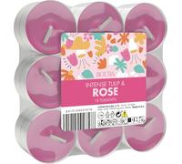 Ceras Roura Tulip & Rose Tealights - Pack of 18 - Peony Rose Freesia and Jasmine - Floral Fresh Scent - Long Burn Scented Tealights Made in Spain