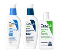 CeraVe AM Face Moisturizer with SPF PM Face Moisturizer & Hydrating Face Wash Skin Care Routine for Morning & Night | Travel Size Toiletries | 3
