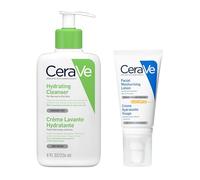 CeraVe Hydrating Cleanser + AM Facial Moisturising Lotion SPF50 Set - Gentle Face Wash & Daily Moisturiser with Ceramides & Hyaluronic Acid - 236ml + 52ml