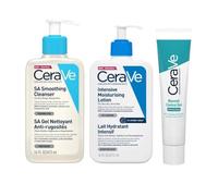 CeraVe SA Smoothing Cleanser 473ml + Intensive Moisturising Lotion 473ml + Blemish Control Gel 40ml - Smoothing & Clarifying Skincare Routine