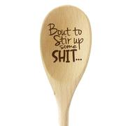 CERAVI Funny Spoons, Bout to Stir Up Some Shit Engraved Novelty Prank Wooden Spoon, Cooking Mixing Oval Spoons, Funny Housewarming Gift Basket Ideas Prank Christmas Holiday
