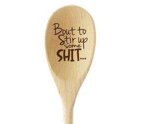 CERAVI Funny Spoons, Bout to Stir Up Some Shit Engraved Novelty Prank Wooden Spoon, Cooking Mixing Oval Spoons, Funny Housewarming Gift Basket Ideas Prank Christmas Holiday
