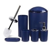 CERBIOR Bathroom Accessories Set 6 Piece Bath Ensemble Includes Soap Dispenser, Toothbrush Holder, Toothbrush Cup, Soap Dish for Decorative Countertop and Housewarming Gift (Navy)
