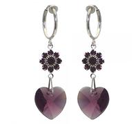 CERCEAU HEARTS & FLOWERS Silver Plated Amethyst Crystal Clip On Earrings