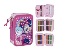 Cerda Minnie Mouse School Pencil Case with 1 HB Pencil, 2 Pens, 1 Scissor, 1 Eraser, 1 Sharpener, 1 Ruler, 18 Pencil Colours and 18 Giotto Felt Tips Pens